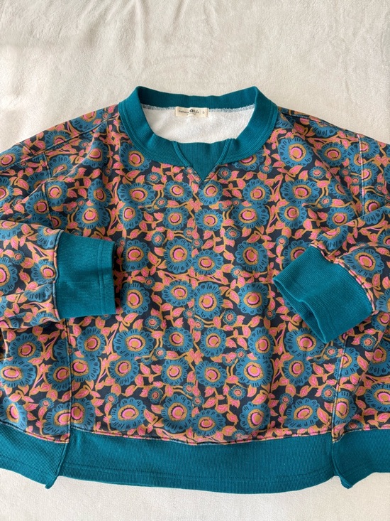 NATURAL LIFE Sweaters - Natural Life Women’s Large Selah Printed Pullover Boho Sweatshirt Blue Boxy E30